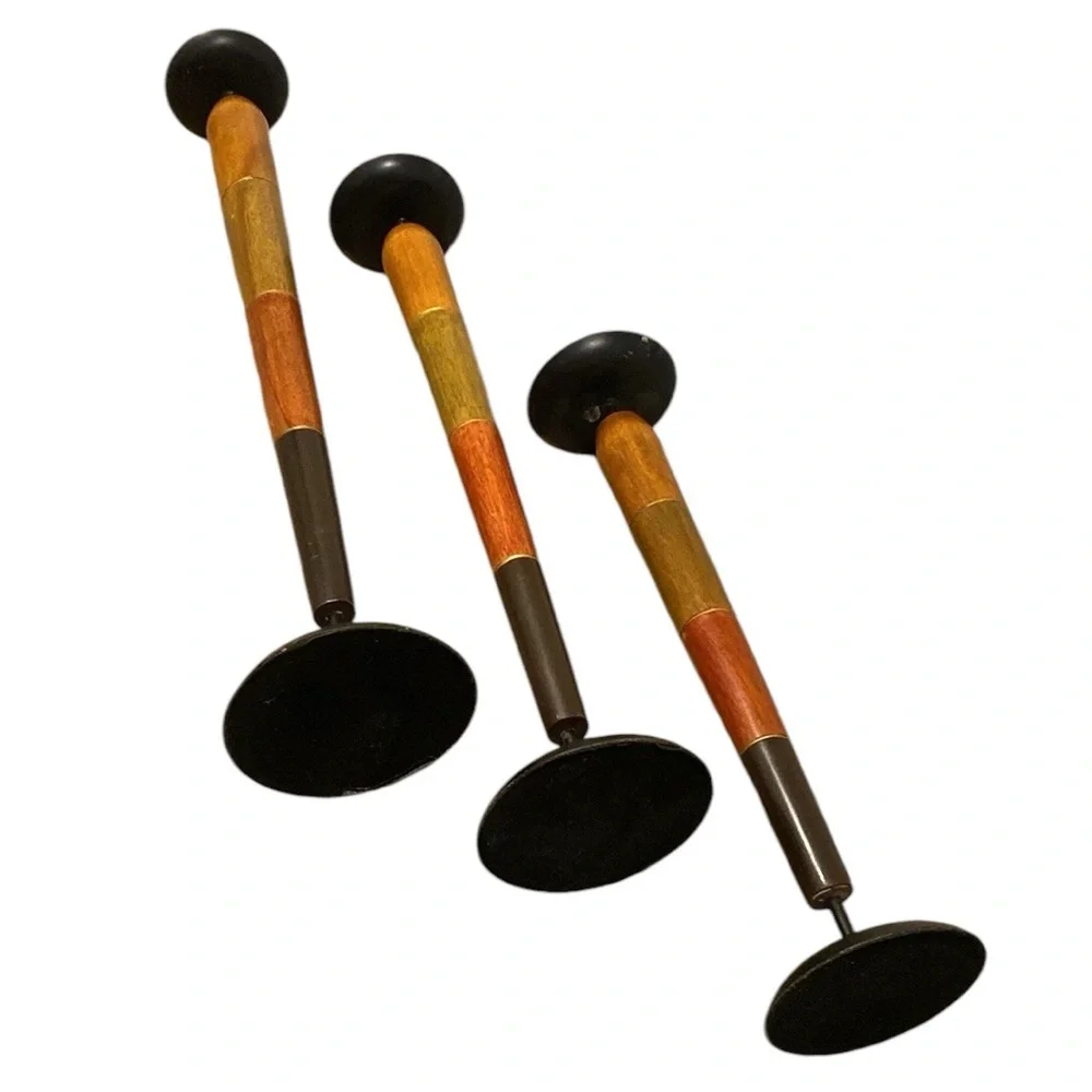 Pier 1 Imports Tall Wooden Candleholder Set (3)